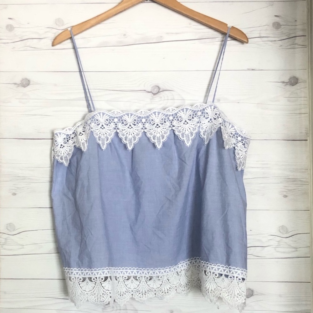 Express Light Blue Lace Trim Spaghetti Strap Top Large